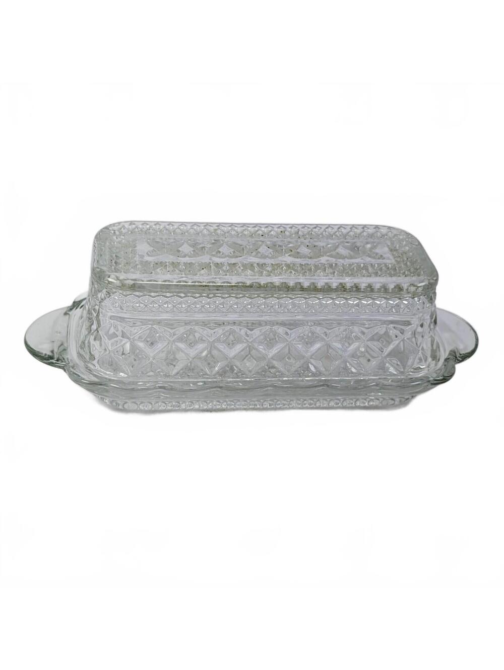 Vtg Anchor Hocking Wexford Clear Pressed Glass Covered Butter Dish